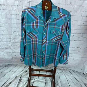 men's western pearl snap long sleeve Shirt atb authentic western wear size 16.5